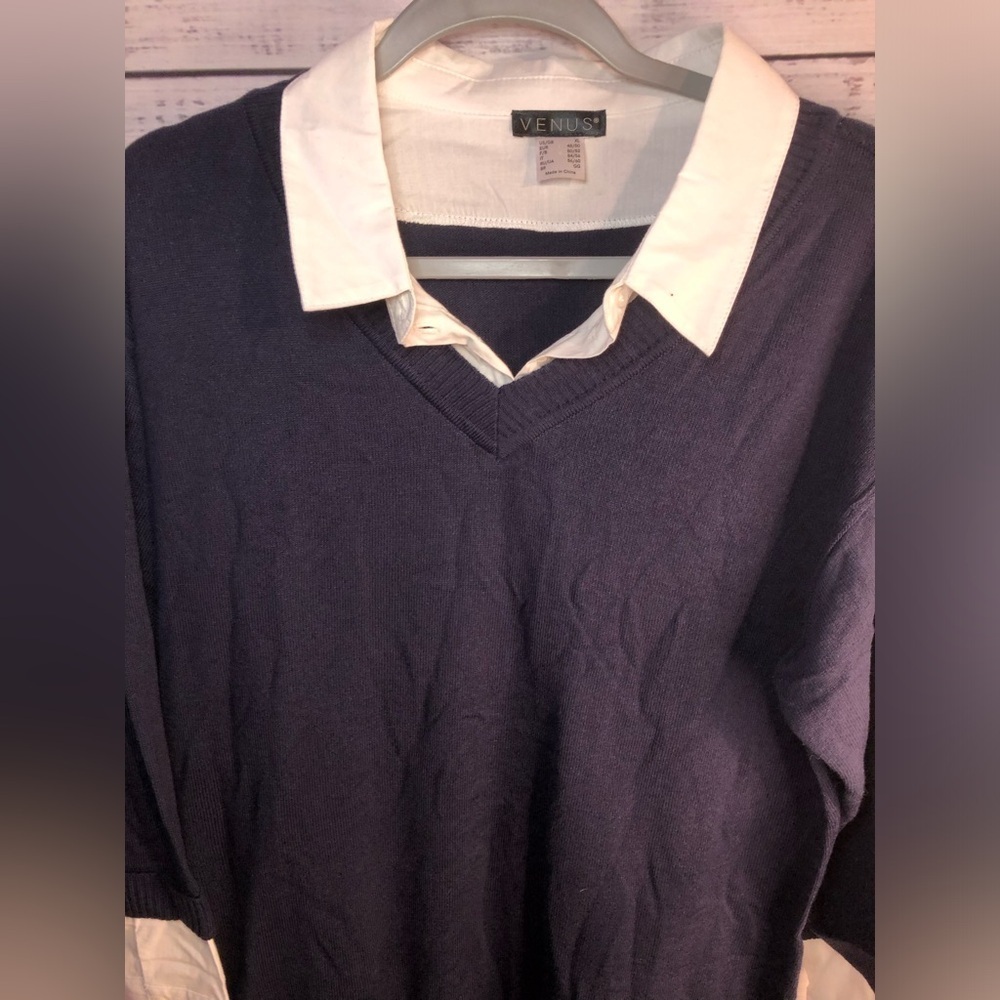 Navy Blue Layered Sweater Dress - Picture 7 of 15